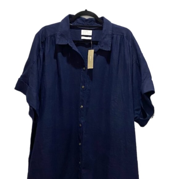 J. Crew Womens Navy NWT Linen Shirt Dress Relaxed Fit 3X Coastal Boho Beach - Picture 3 of 6